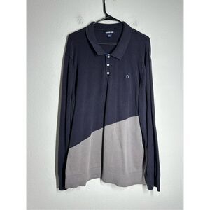 Lands End Polo Sweater Mens Size 2XL Navy Blue Gray Cotton Blend Preppy Comfort